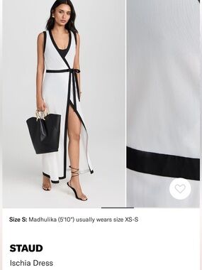 STAUD White Maxi Wrap Dress with Black Trim